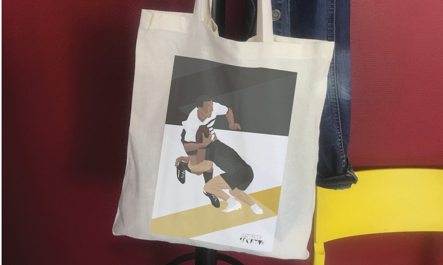 Tote bag ou sac "rugby noir et jaune"