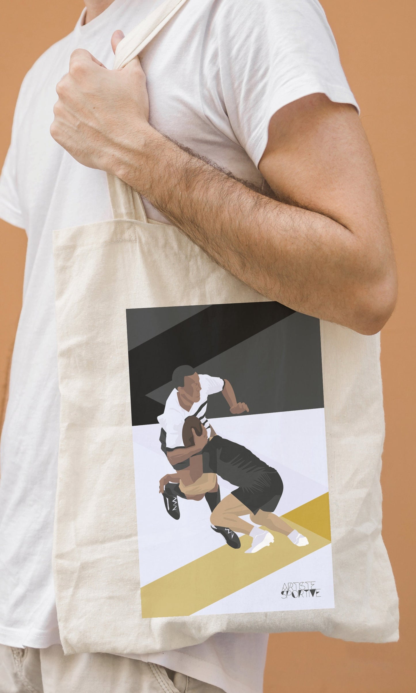 Tote bag ou sac "rugby noir et jaune"