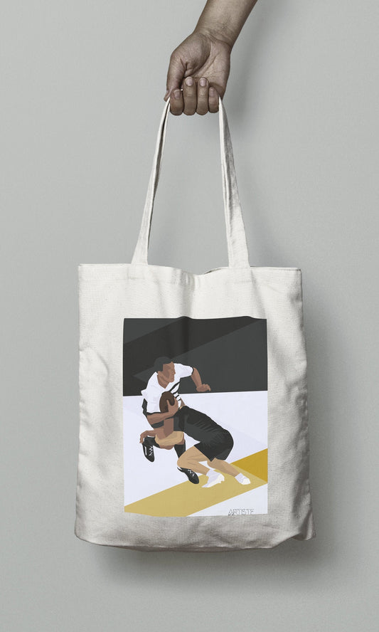 Tote bag ou sac "rugby noir et jaune"