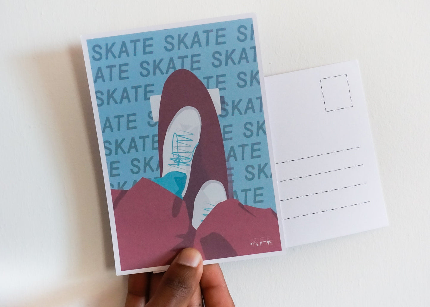 Blue and Burgundy Skateboard Card | Skateboard Card | Sports Artist