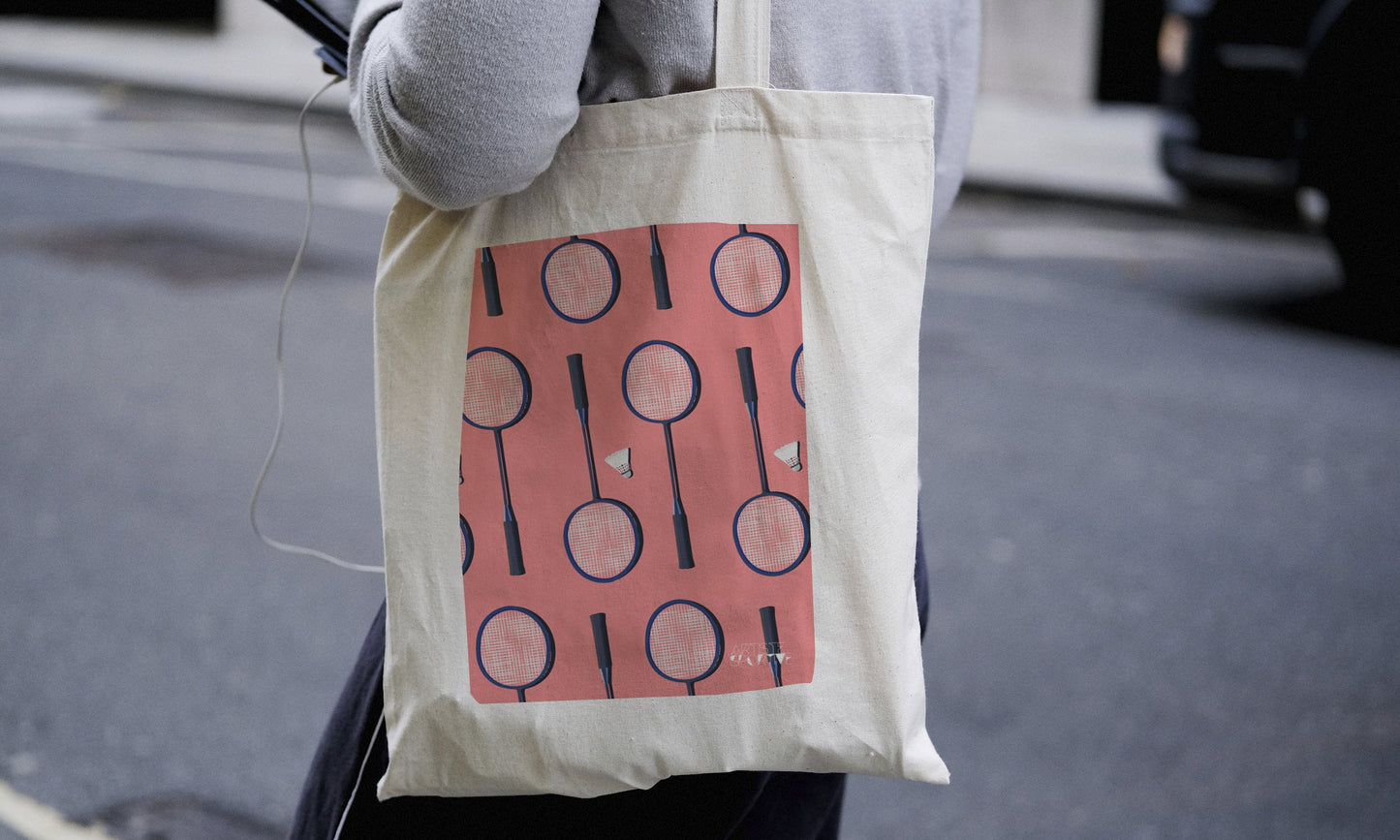 Tote bag ou sac " La raquette de badminton "