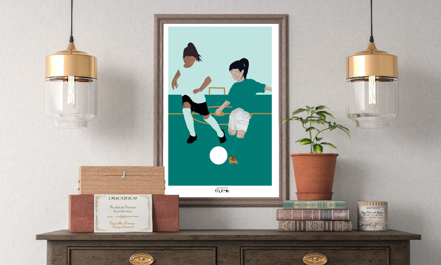 Affiche football "Les deux footballeuses"