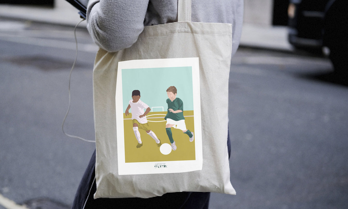 Tote bag ou sac football "Les deux footballeurs" - personnalisable