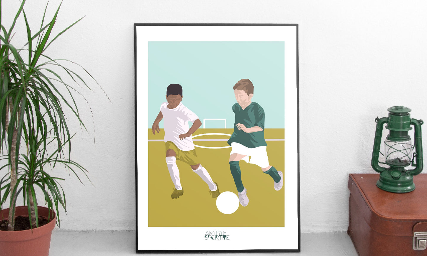 Affiche football "Les deux footballeurs"