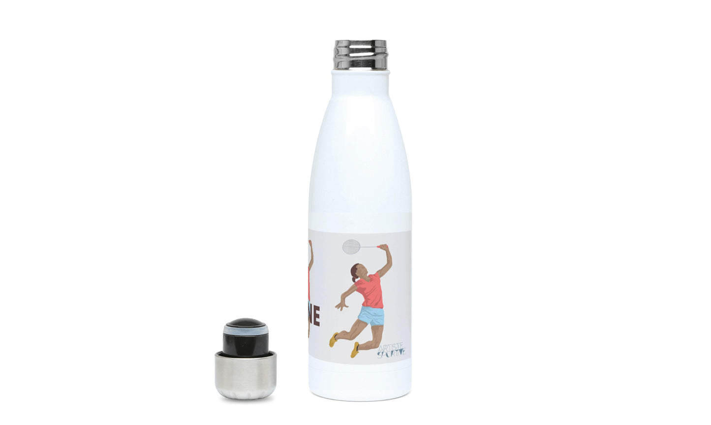 Gourde isotherme "Joueuse de badminton" - personnalisable