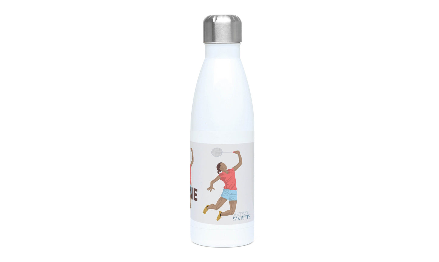 Gourde isotherme "Joueuse de badminton" - personnalisable