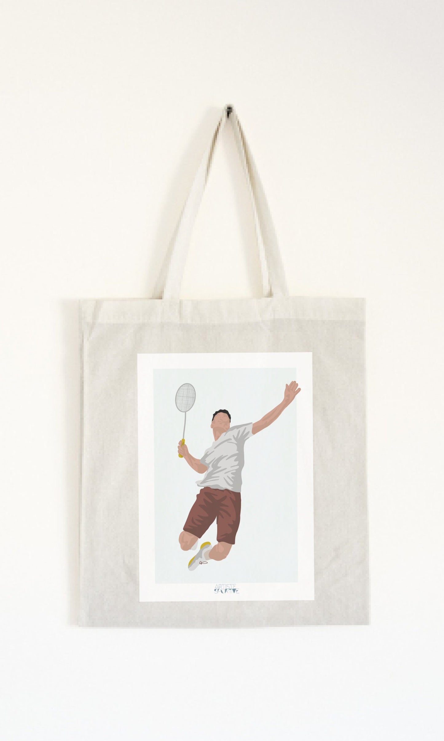 Tote bag "Joueur garçon de badminton" - personnalisable