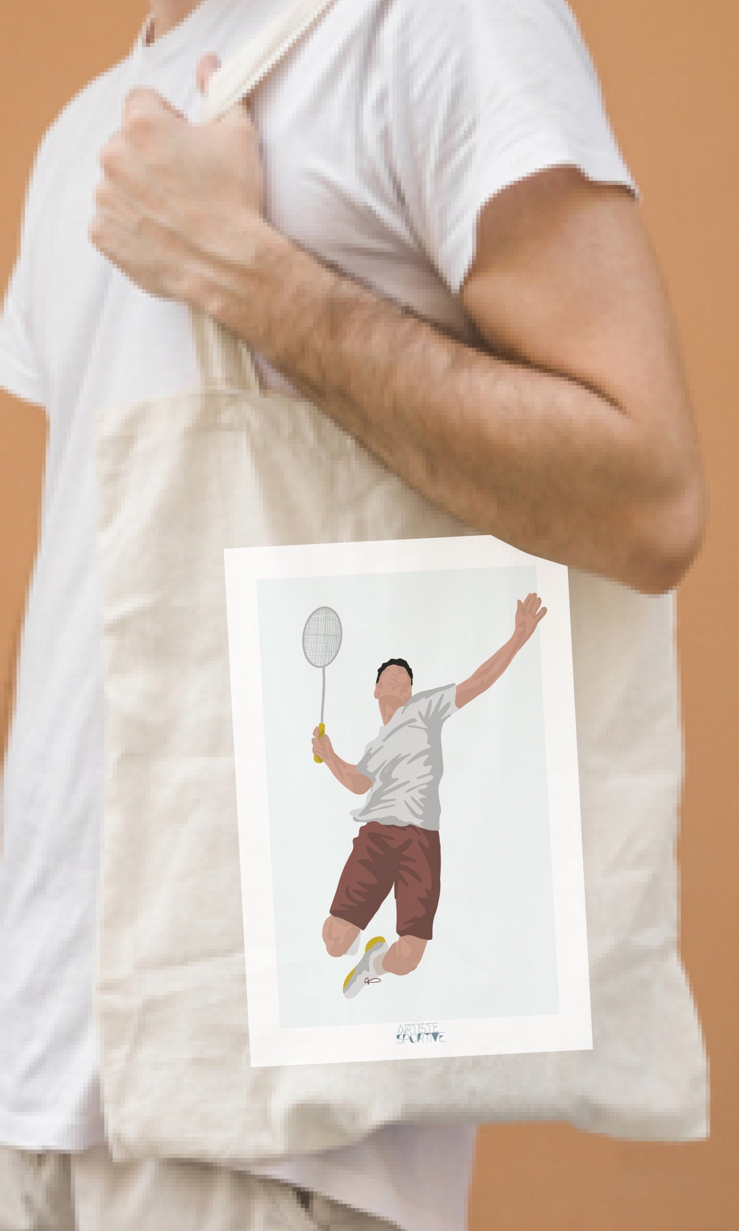 Tote bag "Joueur garçon de badminton" - personnalisable