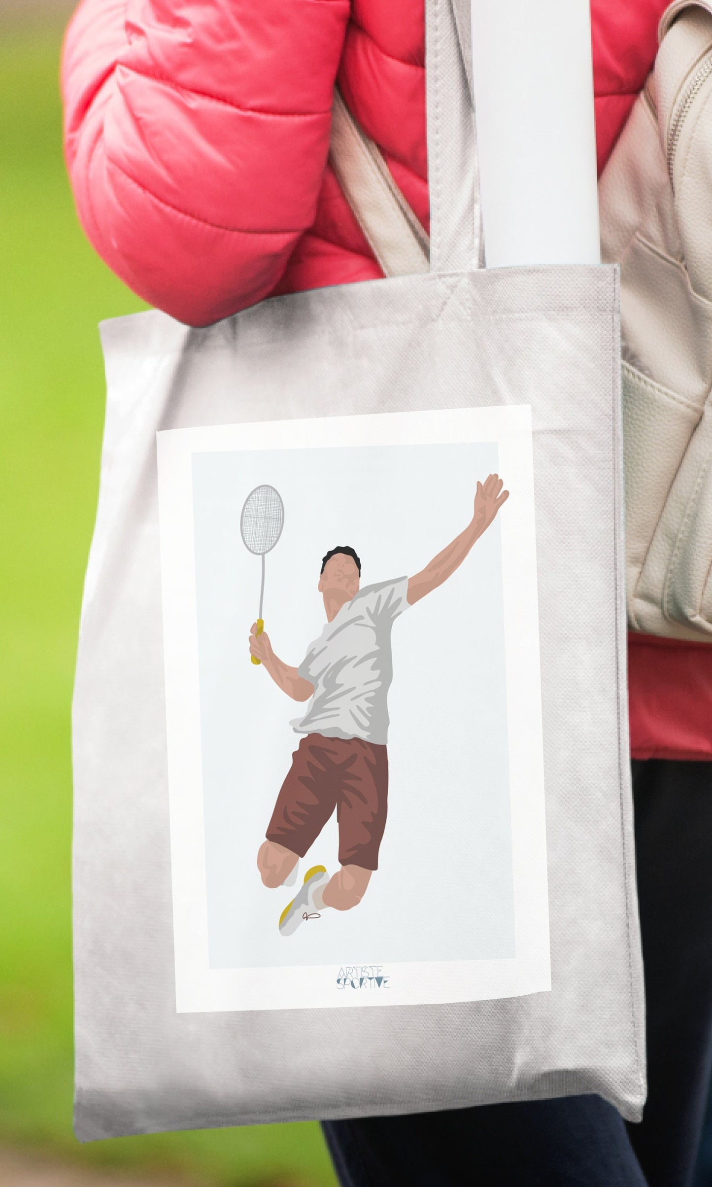 Tote bag "Joueur garçon de badminton" - personnalisable