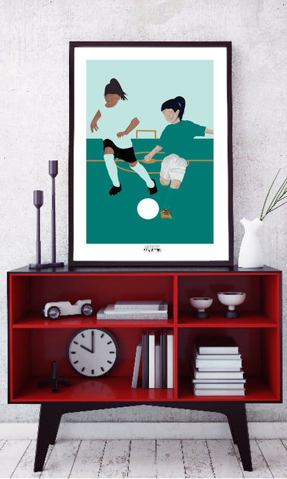 Affiche football "Les deux footballeuses"