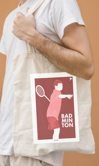 Tote bag ou sac "Joueur garçon de badminton"