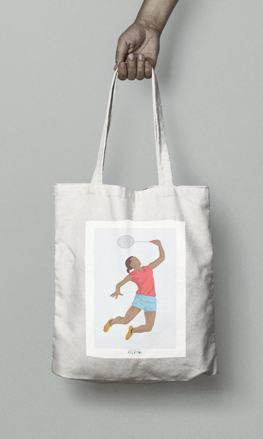 Tote bag or bag "Badminton player"