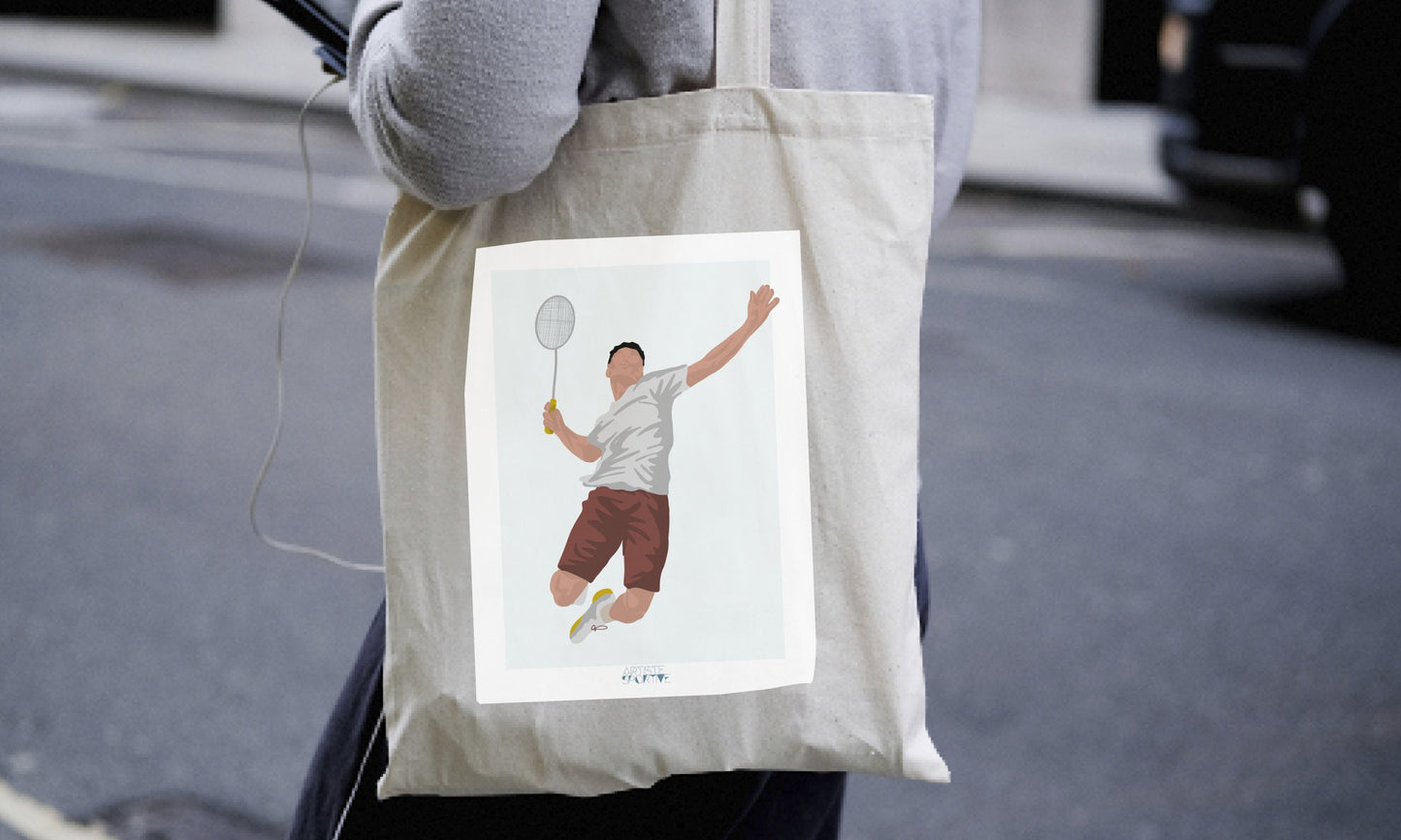 Tote bag "Joueur garçon de badminton" - personnalisable