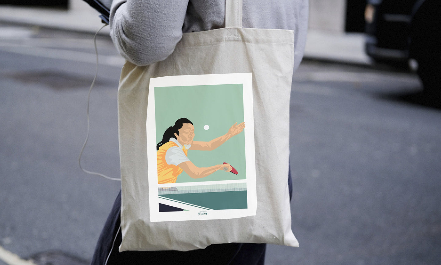 Tote bag ou sac Ping Pong "La pongiste de tennis de table"