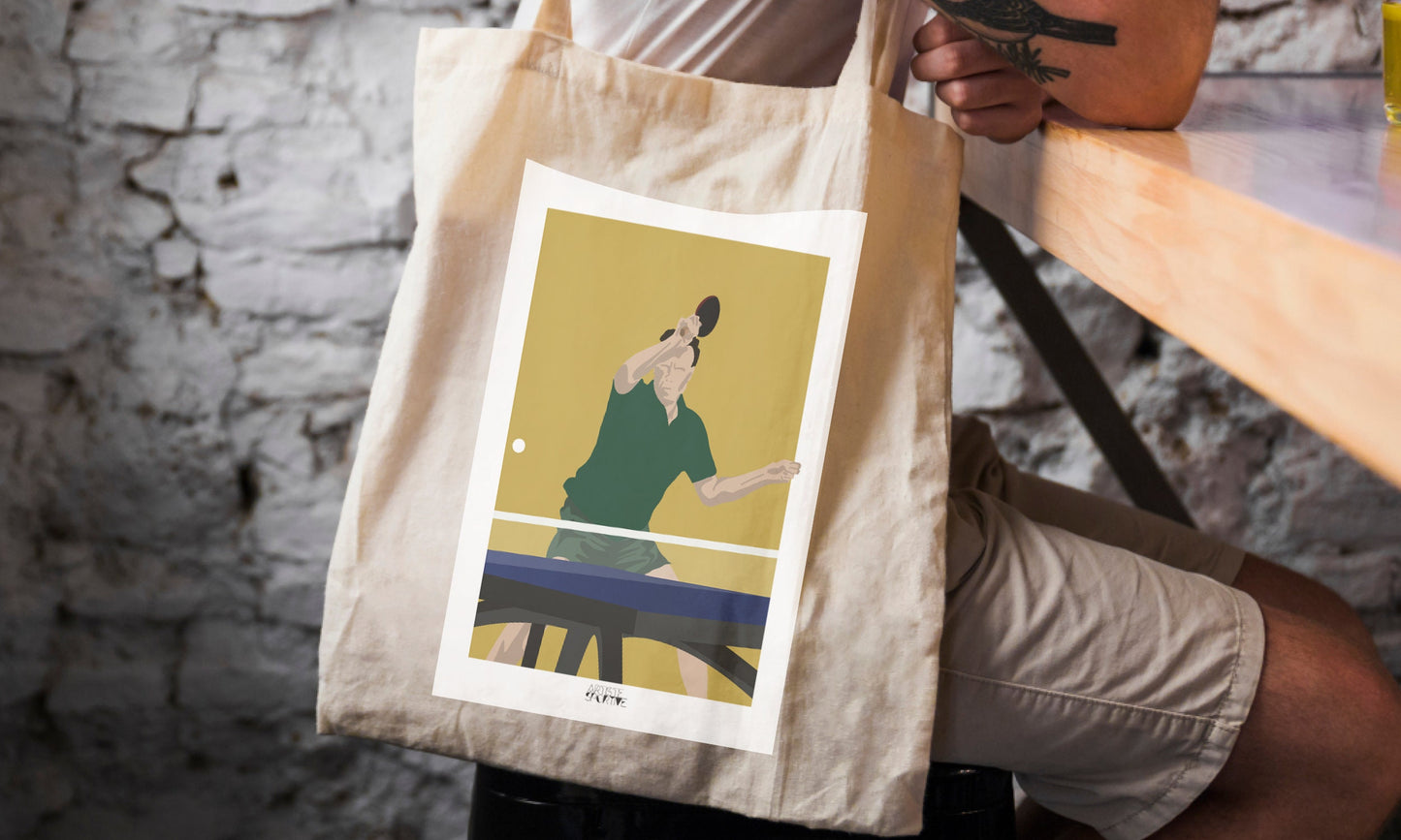 Tote bag ou sac Ping Pong "Le pongiste de tennis de table"