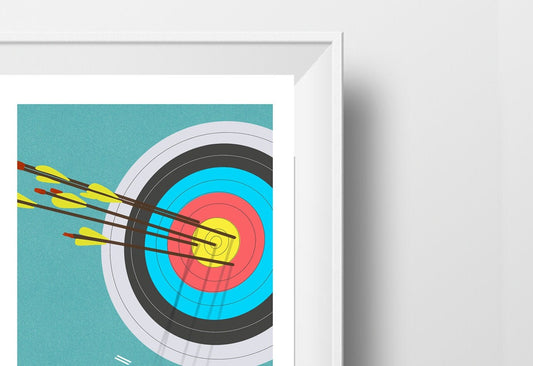 Bogenschießen-Poster „Die blaue Zielscheibe“