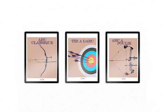 Affiches trio de tir à l'arc "'La cible, le classique et l'arc à poulie " - personnalisable