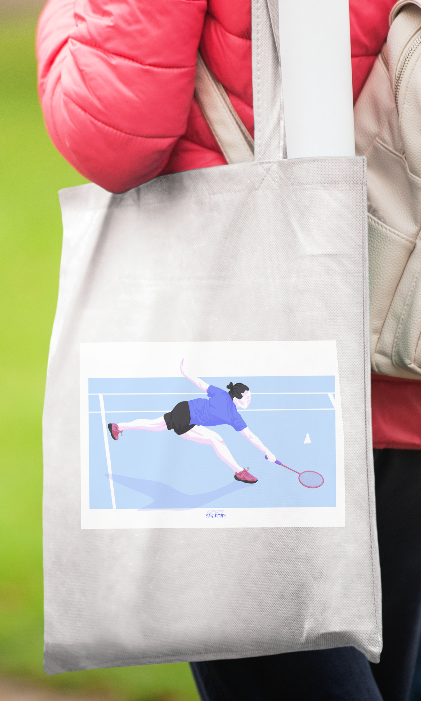 Tote bag or bag "Badminton player"