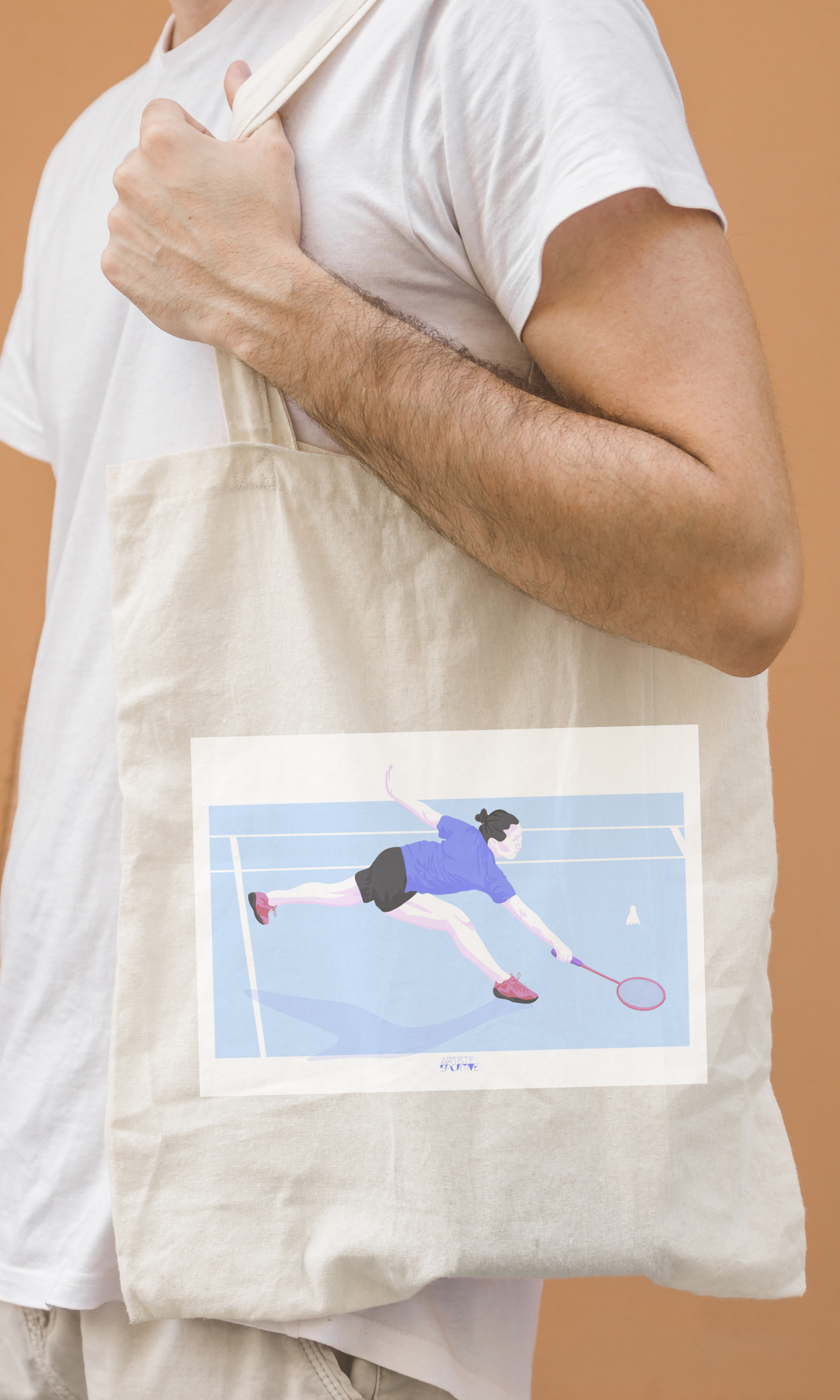 Tote bag or bag "Badminton player"