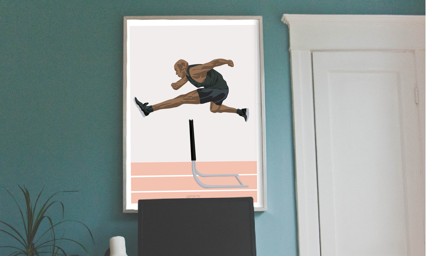 Leichtathletik-Plakat „Hürdensprung der Männer“